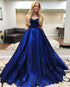 Royal Blue 2019 Satin Prom Dresses Sweetheart Long Prom Ball Gowns Corset Back